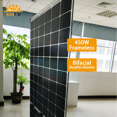 Bảng điều khiển năng lượng mặt trời đơn tinh thể không khung 450W Bifacial 10BB cho hệ thống lưu trữ năng lượng dân dụng