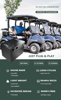 Pin Lithium 100Ah 48 Volt cho Xe Golf 51.2v 200Ah Lifepo4 với bộ sạc Bms
